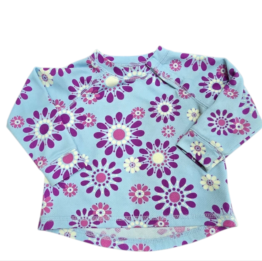 L.L. Bean Blue And Purple Floral Print Crew Neck Sun Shirt Rash Guard 12-18M